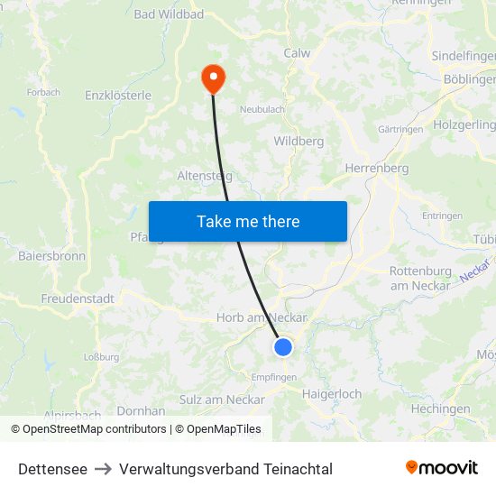 Dettensee to Verwaltungsverband Teinachtal map