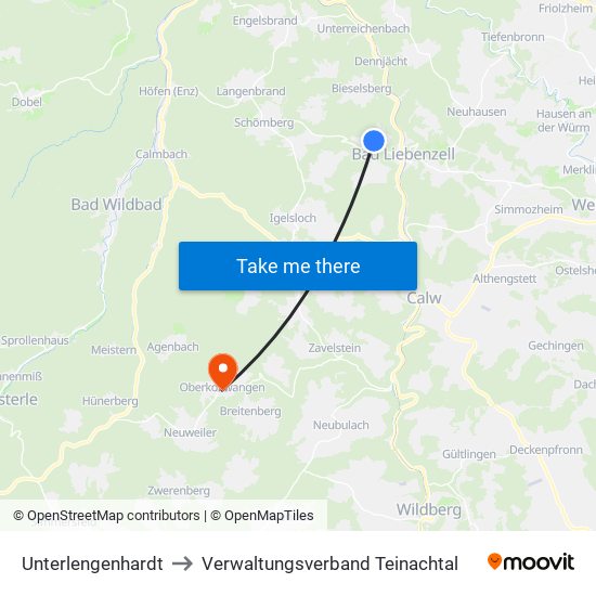 Unterlengenhardt to Verwaltungsverband Teinachtal map