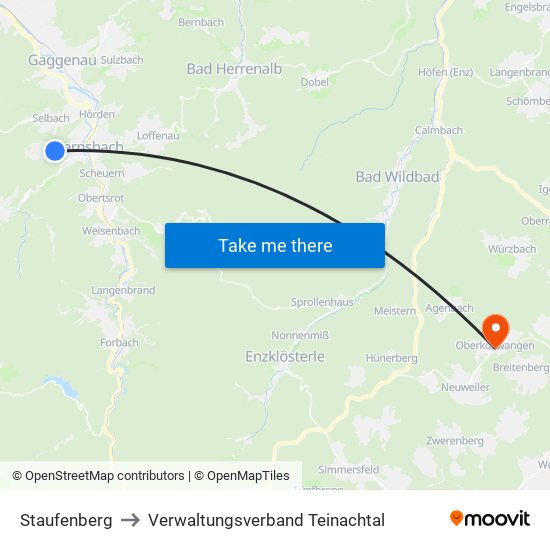 Staufenberg to Verwaltungsverband Teinachtal map