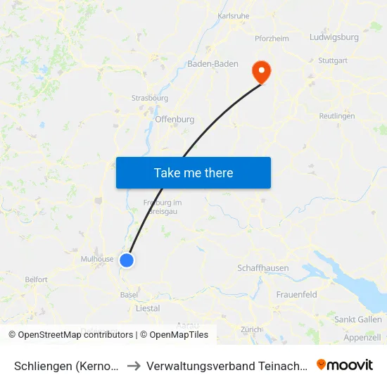 Schliengen (Kernort) to Verwaltungsverband Teinachtal map