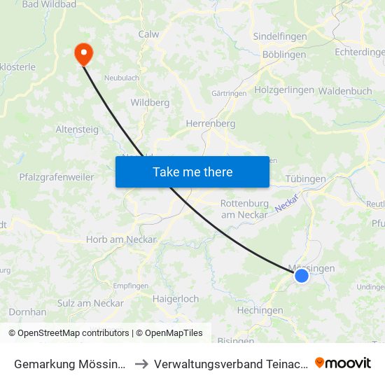 Gemarkung Mössingen to Verwaltungsverband Teinachtal map