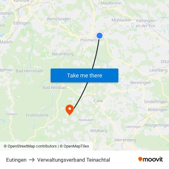 Eutingen to Verwaltungsverband Teinachtal map