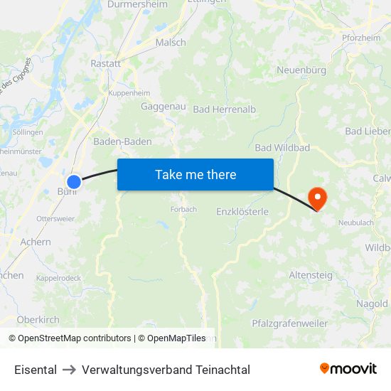 Eisental to Verwaltungsverband Teinachtal map