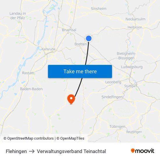 Flehingen to Verwaltungsverband Teinachtal map