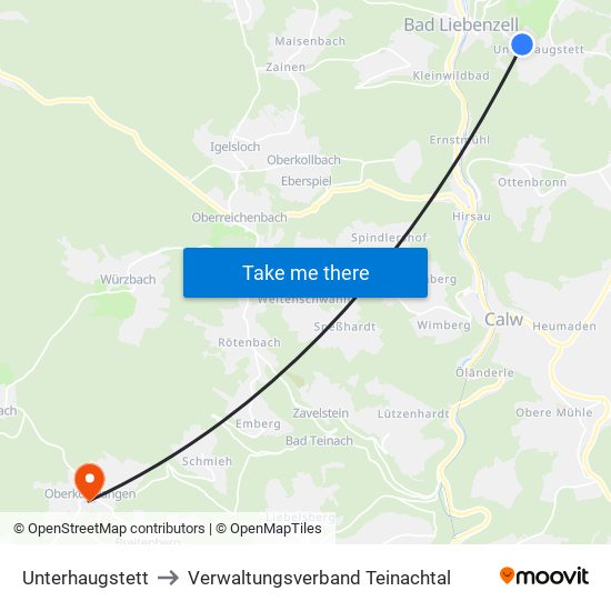 Unterhaugstett to Verwaltungsverband Teinachtal map