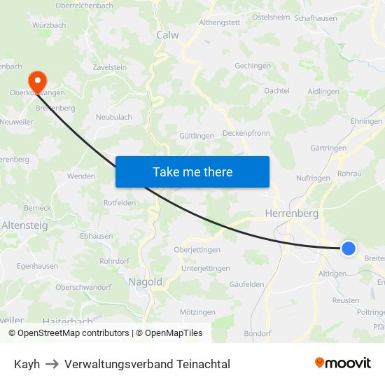 Kayh to Verwaltungsverband Teinachtal map