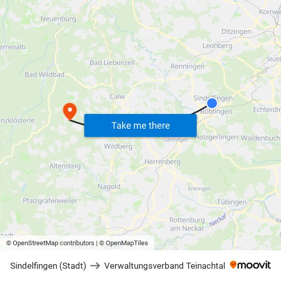 Sindelfingen (Stadt) to Verwaltungsverband Teinachtal map