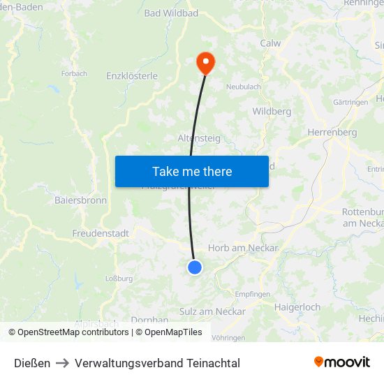 Dießen to Verwaltungsverband Teinachtal map