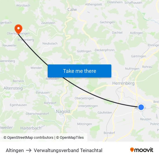 Altingen to Verwaltungsverband Teinachtal map