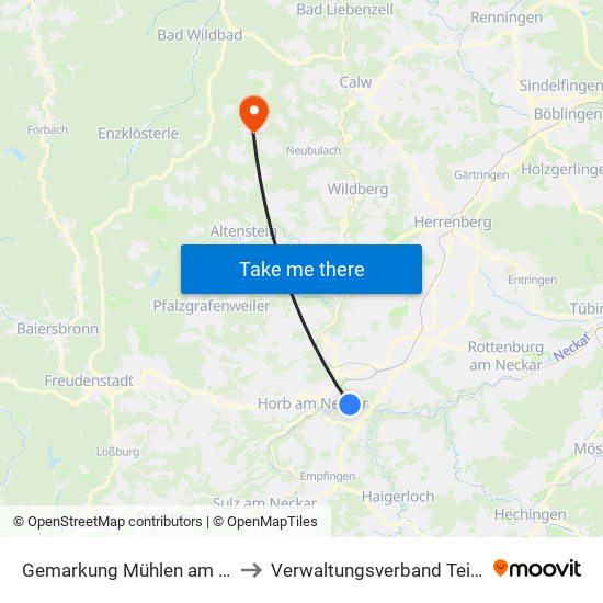 Gemarkung Mühlen am Neckar to Verwaltungsverband Teinachtal map