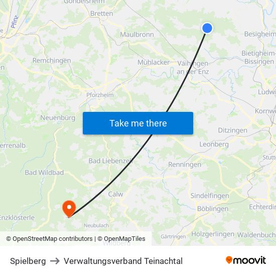 Spielberg to Verwaltungsverband Teinachtal map