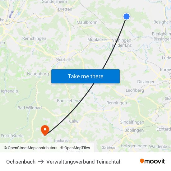 Ochsenbach to Verwaltungsverband Teinachtal map