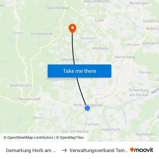 Gemarkung Horb am Neckar to Verwaltungsverband Teinachtal map