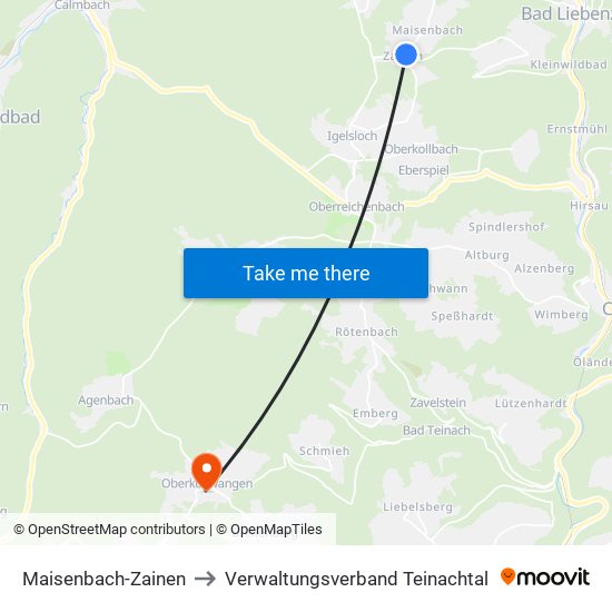 Maisenbach-Zainen to Verwaltungsverband Teinachtal map