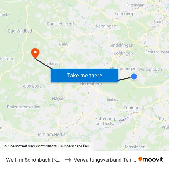 Weil Im Schönbuch (Kernort) to Verwaltungsverband Teinachtal map