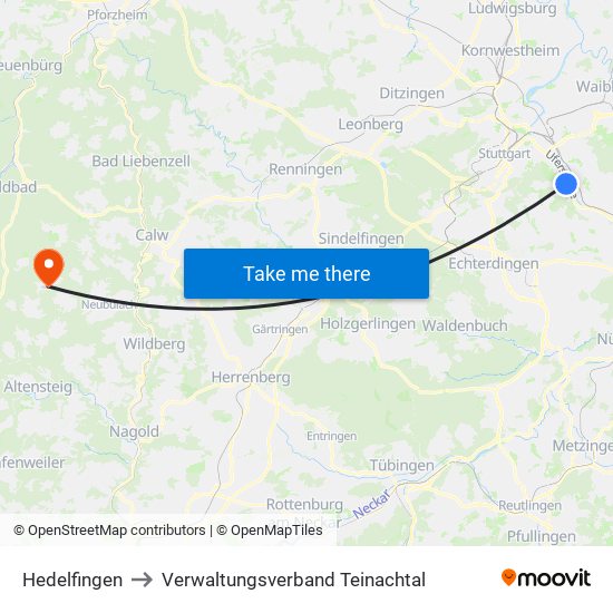 Hedelfingen to Verwaltungsverband Teinachtal map