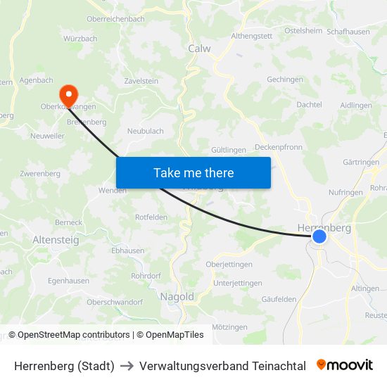 Herrenberg (Stadt) to Verwaltungsverband Teinachtal map