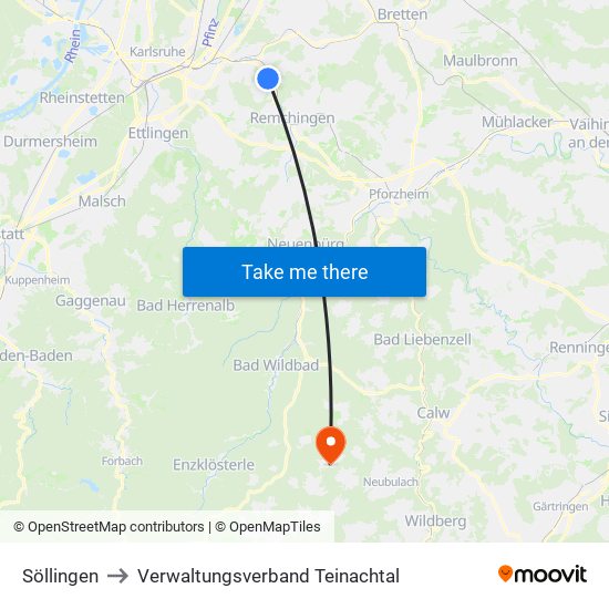 Söllingen to Verwaltungsverband Teinachtal map