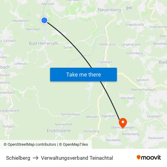 Schielberg to Verwaltungsverband Teinachtal map