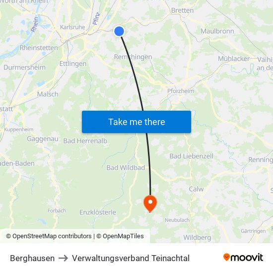 Berghausen to Verwaltungsverband Teinachtal map