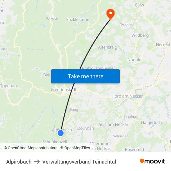 Alpirsbach to Verwaltungsverband Teinachtal map