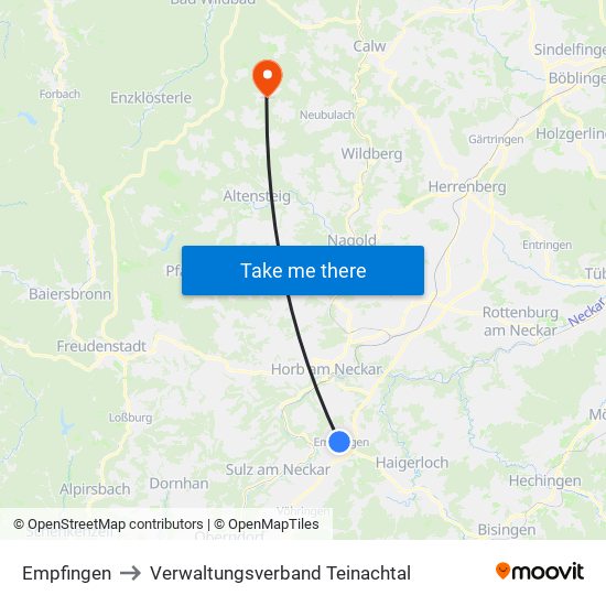 Empfingen to Verwaltungsverband Teinachtal map