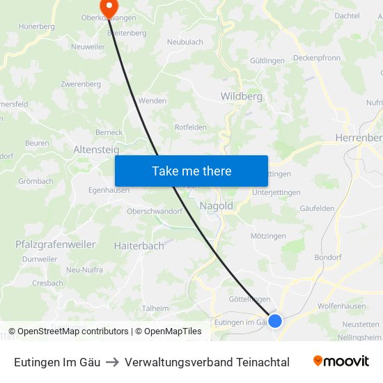 Eutingen Im Gäu to Verwaltungsverband Teinachtal map