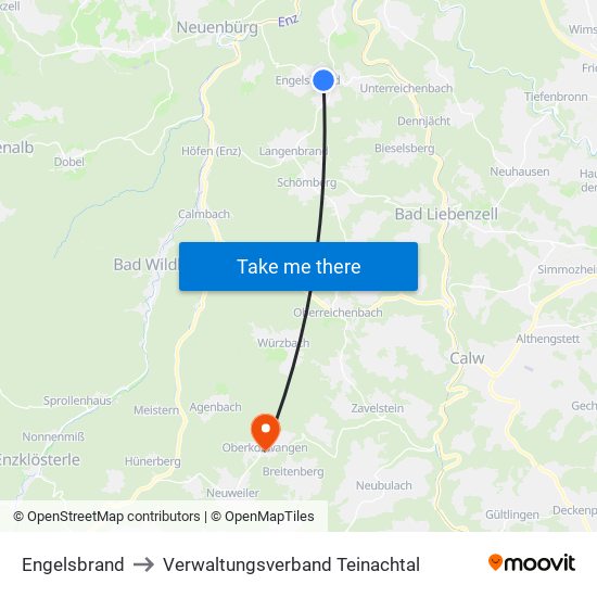 Engelsbrand to Verwaltungsverband Teinachtal map