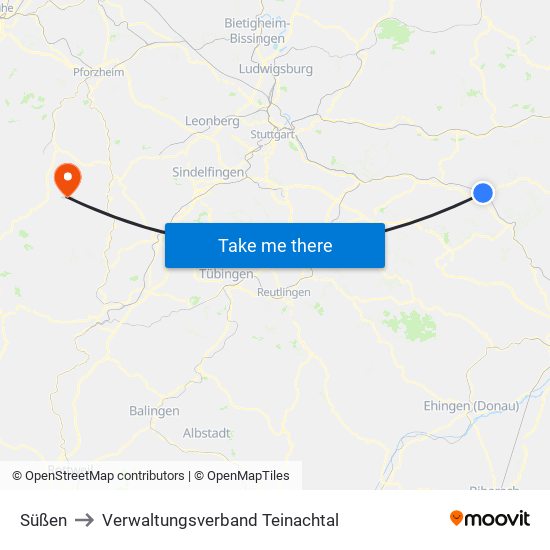 Süßen to Verwaltungsverband Teinachtal map