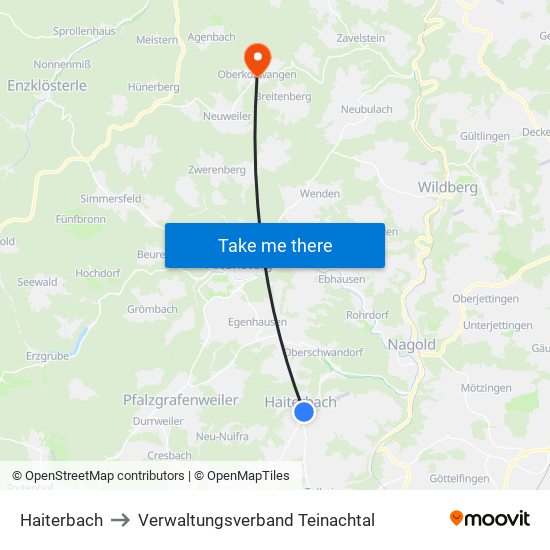 Haiterbach to Verwaltungsverband Teinachtal map