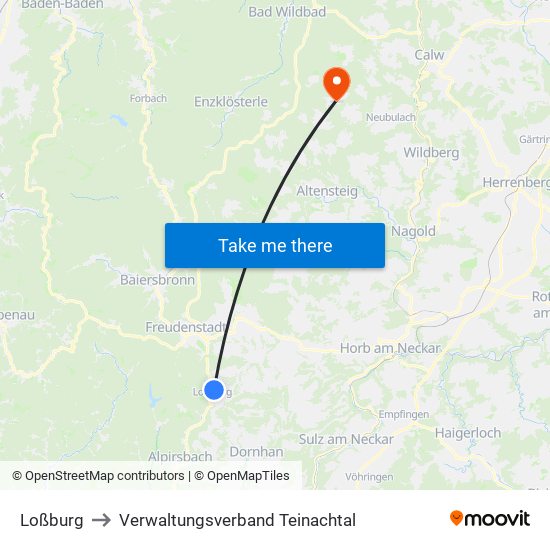 Loßburg to Verwaltungsverband Teinachtal map