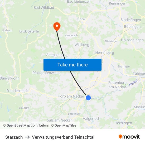 Starzach to Verwaltungsverband Teinachtal map