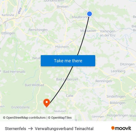 Sternenfels to Verwaltungsverband Teinachtal map