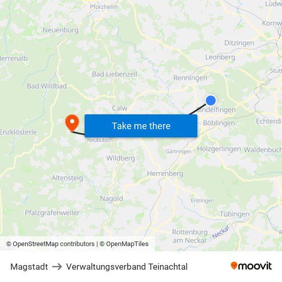 Magstadt to Verwaltungsverband Teinachtal map