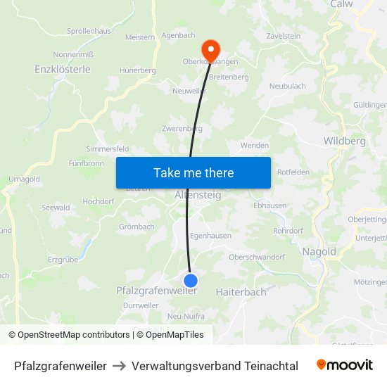 Pfalzgrafenweiler to Verwaltungsverband Teinachtal map