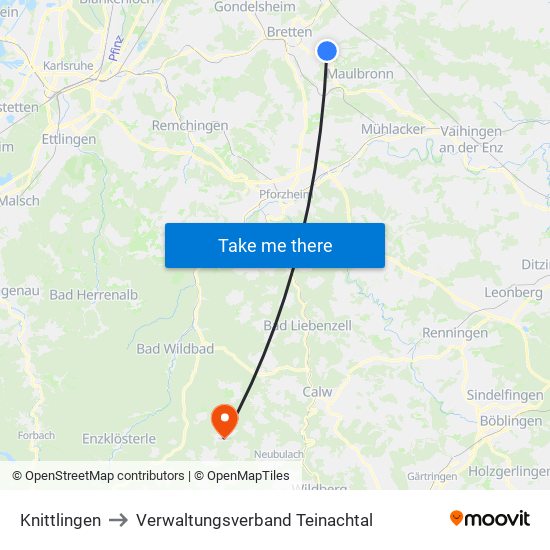 Knittlingen to Verwaltungsverband Teinachtal map