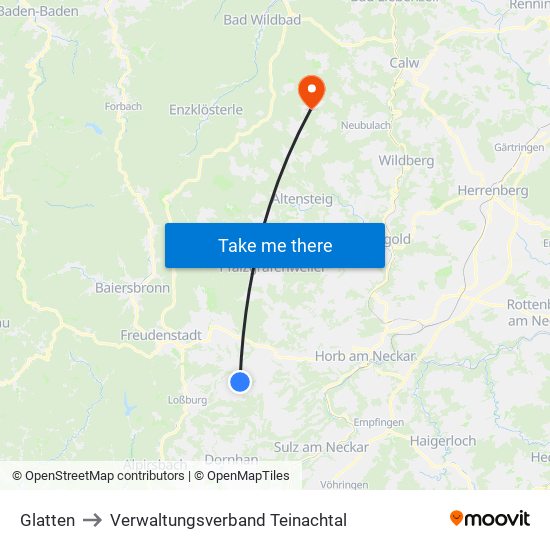 Glatten to Verwaltungsverband Teinachtal map