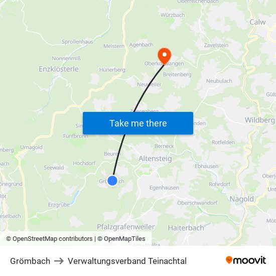 Grömbach to Verwaltungsverband Teinachtal map