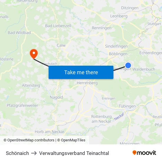 Schönaich to Verwaltungsverband Teinachtal map