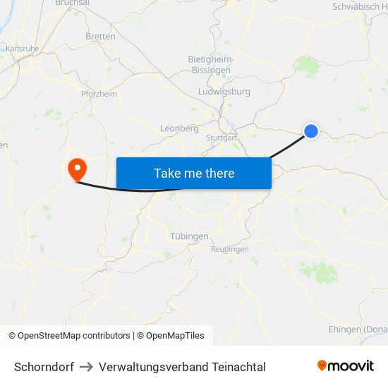 Schorndorf to Verwaltungsverband Teinachtal map