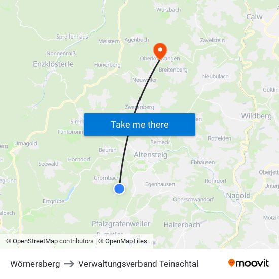 Wörnersberg to Verwaltungsverband Teinachtal map