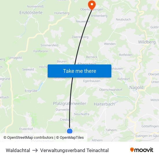 Waldachtal to Verwaltungsverband Teinachtal map