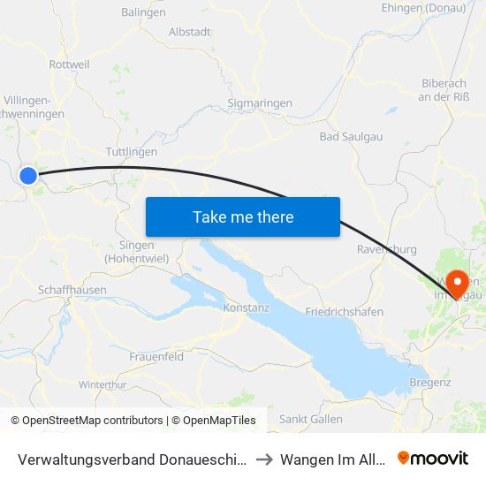 Verwaltungsverband Donaueschingen to Wangen Im Allgäu map