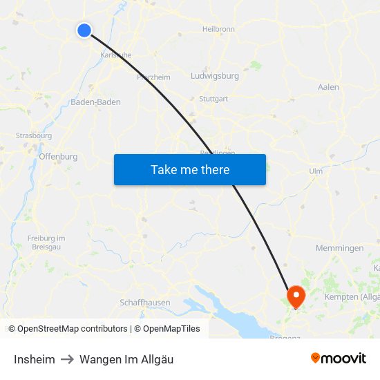 Insheim to Wangen Im Allgäu map