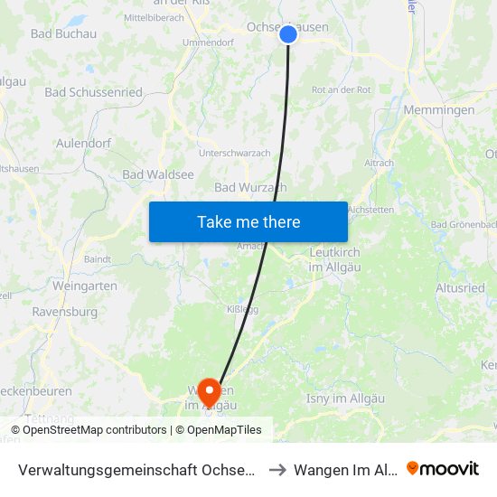 Verwaltungsgemeinschaft Ochsenhausen to Wangen Im Allgäu map