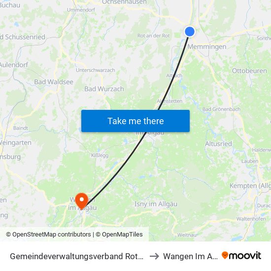 Gemeindeverwaltungsverband Rot-Tannheim to Wangen Im Allgäu map