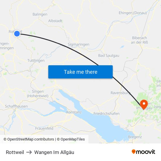 Rottweil to Wangen Im Allgäu map