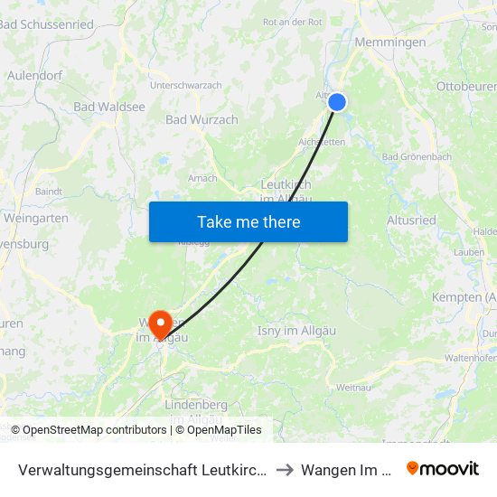 Verwaltungsgemeinschaft Leutkirch Im Allgäu to Wangen Im Allgäu map