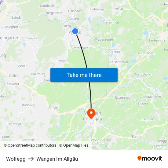 Wolfegg to Wangen Im Allgäu map