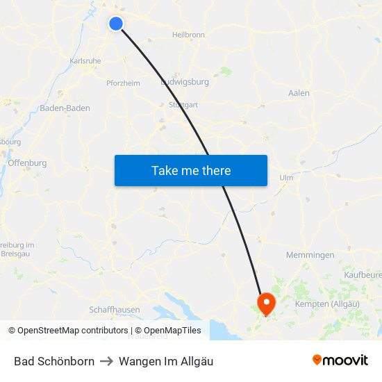 Bad Schönborn to Wangen Im Allgäu map